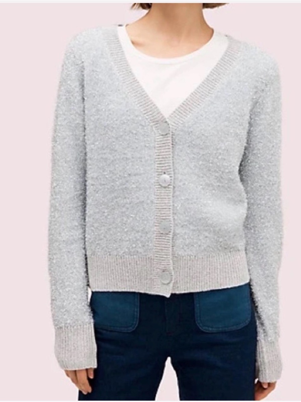 kate spade Silver Sparkle V‑Neck Button Cardigan